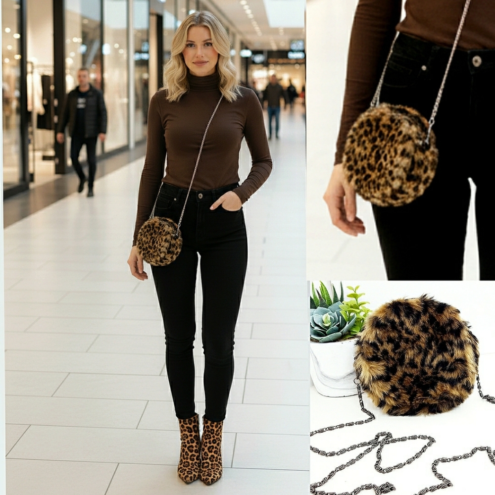 1989 Place🍂Vintage Mini Faux Fur Round Crossbody Bag/Purse/Shoulder Bag